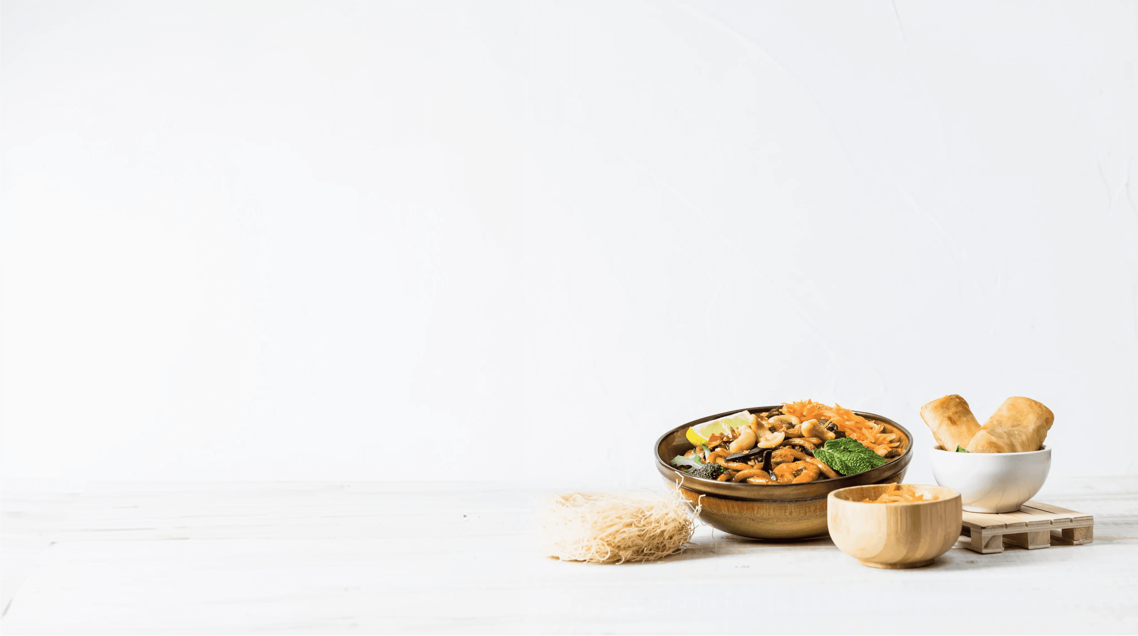 Spring rolls bowl thai noodles